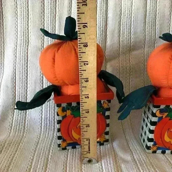 VTG 2 Plush Ceramic Hallowing Pumpkin Decor 9" - Picture 3 of 3